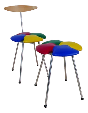 Set of Leaf Clover Kitchen Chair and Stool, Italy, 1970s