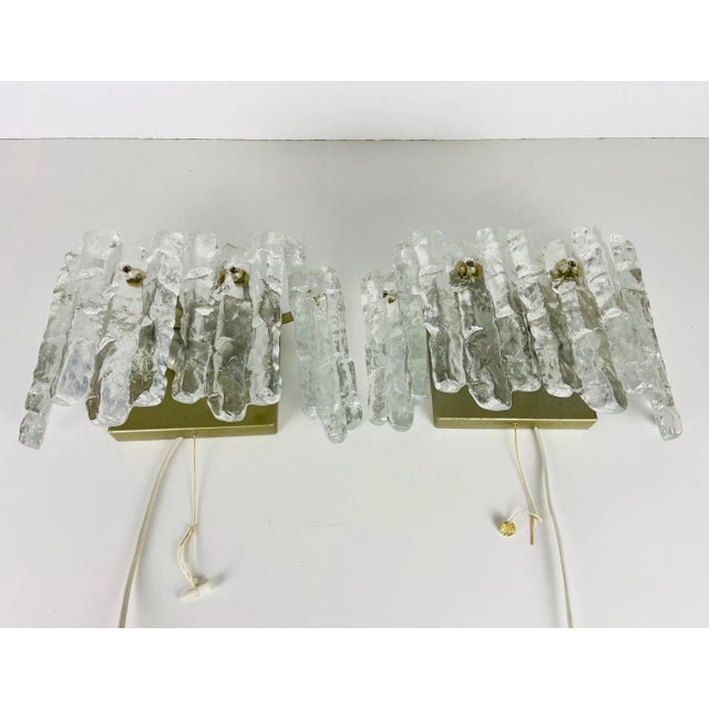 Mid-Century Modern Frosted Ice Glass Wall Lamps by Kalmar, Austria, 1960s - A Pair For Sale - Image 3 of 11