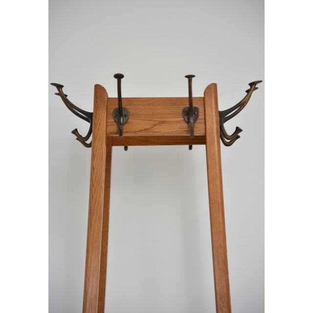 Mid-Century Modern Oak Coat Stand with Integrated Umbrella Holders and Drip Tray, 1950 For Sale - Image 6 of 18