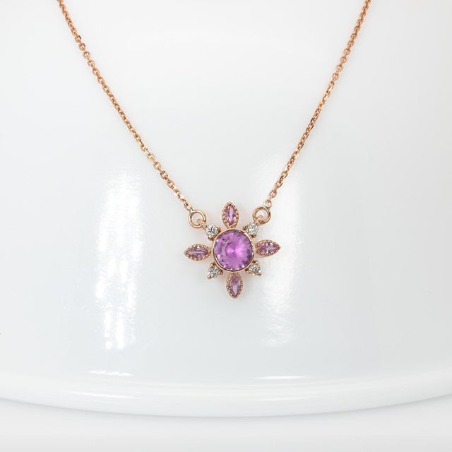 Pink Sapphire Pendant, Diamond and Sapphire Accents: Solid 14k Gold With Chain For Sale In Columbus - Image 6 of 9