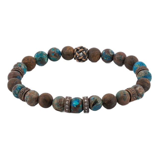 Turquoise & Diamond Good Luck Beaded Bracelet For Sale