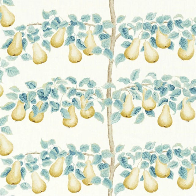 Sanderson Perry Pears Fabric in Gold/Aqua - a Sample For Sale