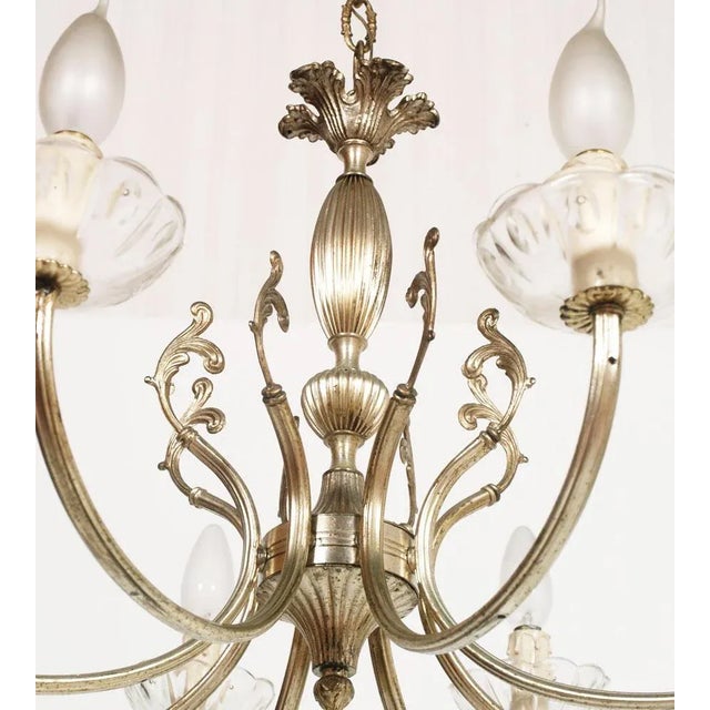 Mid-Century Modern Mid-Century Florentine Eight Lights Chandelier in Silvered Brass, 1940s For Sale - Image 3 of 6