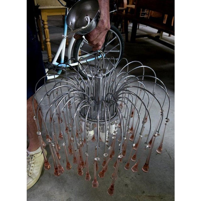 Cascading Chandelier with Pink Murano Glass Drops from Paolo Venini For Sale - Image 3 of 5
