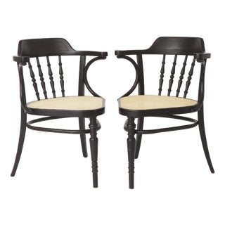 Mid-Century Style Black Beech Bentwood Armchairs with Vienna Cane Seats, 1990s, Set of 2 For Sale