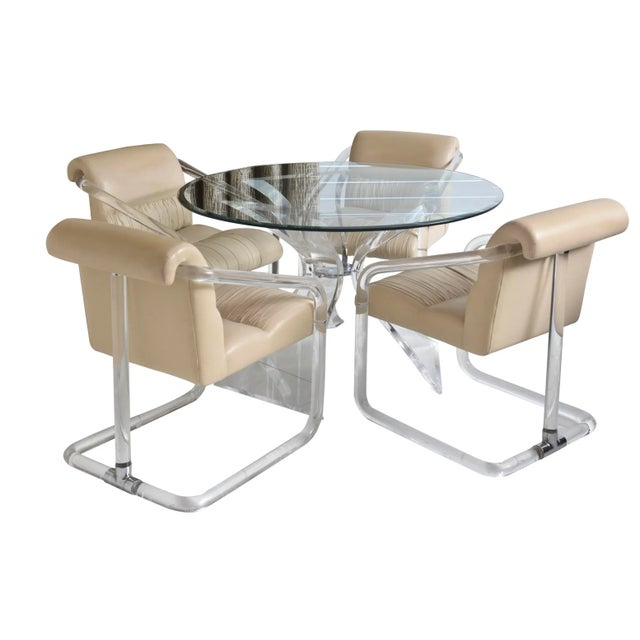 This vintage signed Lion N Frost sculptural lucite and glass dining table or entry table has the matching substantial Lion...