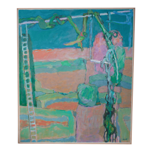 Large American Nw Abstract Expressionist Painting Circus "Wire Performance" by Fredrick Heidel, 1993
