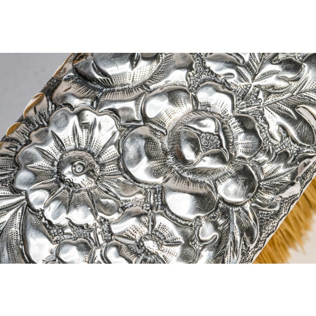 Late 19th Century Beautiful Gorham Antique Victorian Floral Repoussé Sterling Silver Vanity Dresser Brushes For Sale - Image 5 of 16
