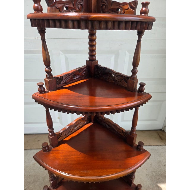 Early 20th Century Eastlake Revival 5-Tier Mahogany Corner Etagere Shelf For Sale - Image 4 of 11