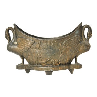Antique Bronze Swan Ashtray Small Boat Shaped Dish For Sale