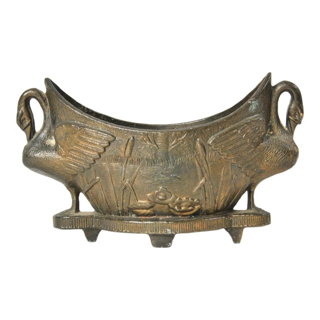 Antique Bronze Swan Ashtray Small Boat Shaped Dish For Sale