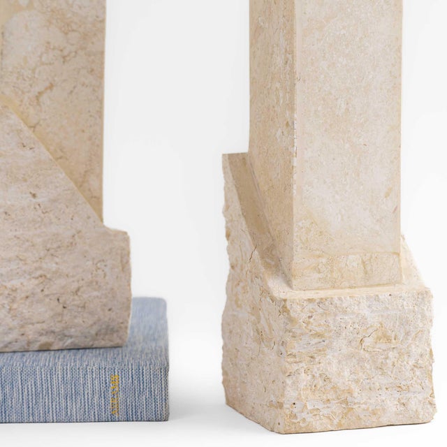 1980s Vintage Sculptural Travertine Candleholder Set For Sale - Image 5 of 11