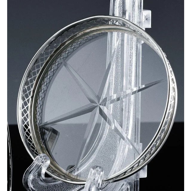 Art Deco Sterling Silver and Cut Glass Coaster Set For Sale - Image 4 of 7