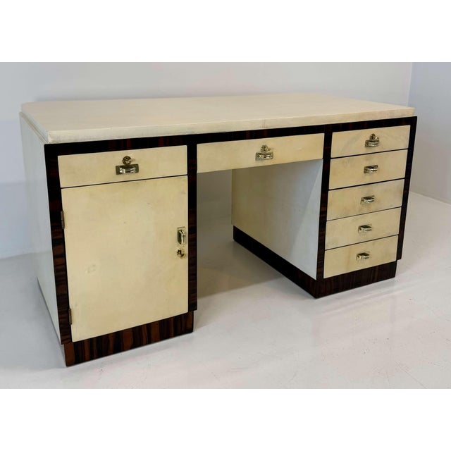 Osvaldo Borsani Italian Art Deco Parchment Desk by Osvaldo Borsani, 1940s For Sale - Image 4 of 18