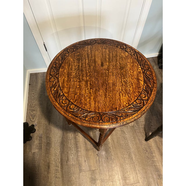 English Round English Barley Twist Oak Carved Table For Sale - Image 3 of 7