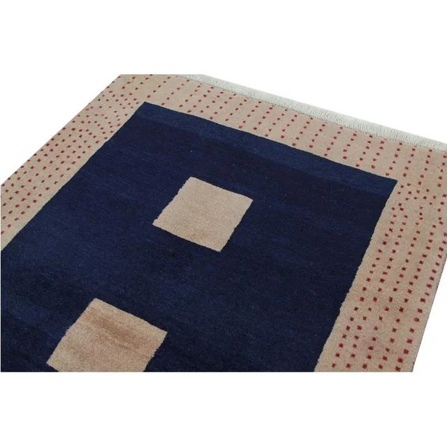 Navy Blue Handwoven Gabbeh Area Rug 3'3"×4'11" For Sale - Image 8 of 9