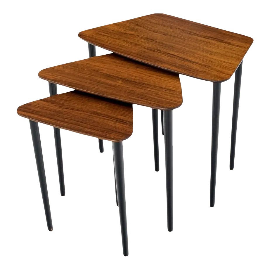 Set of Three Italian Rosewood Mid Century Modern Dowel Leg Nesting ...