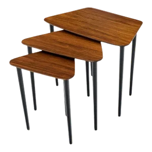 Set of Three Italian Rosewood Mid Century Modern Dowel Leg Nesting Tables