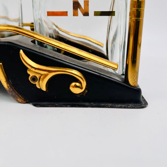 Mid 20th Century Mid-Century Modern Black and Gold Tantalus Decanter Set, Liquor Caddy, Portable Bar For Sale - Image 16 of 18