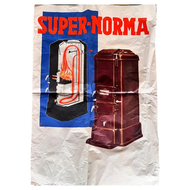 Paper Large Advertising Stove Heating Super Norma Poster, 1930s For Sale - Image 7 of 7
