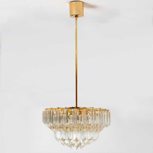 Venini Style Clear Gold Glass Messing Chandelier, 1970 For Sale - Image 11 of 14