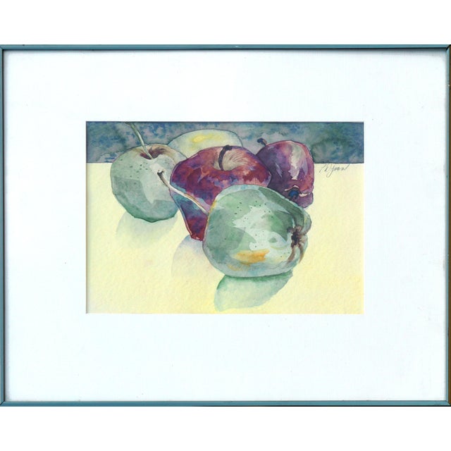 Charming watercolor of red and green apples with an interesting composition by P. Dymond (American, 20th Century), circa...