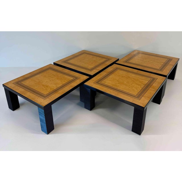 Large Modular Coffee Table with Four Matching Elements with Wood Inlay, 1980s, Set of 4 For Sale - Image 6 of 15