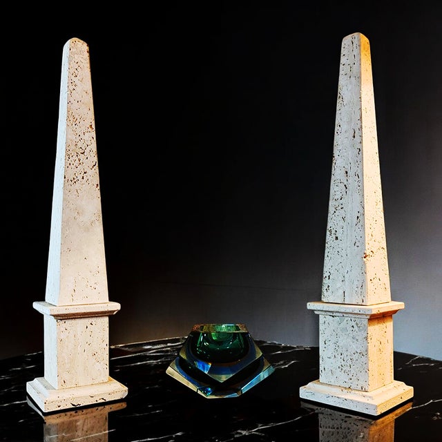 Large Italian Obelisks in Hand-Carved Travertine, 1960s, Set of 2 For Sale - Image 4 of 9