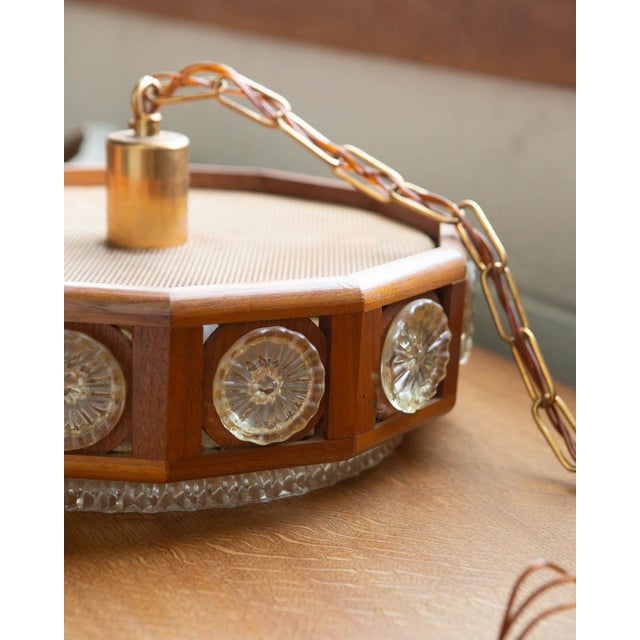 Carl Fagerlund 1960s Carl Fagerlund for Orrefors Teak & Glass Chandelier For Sale - Image 4 of 9