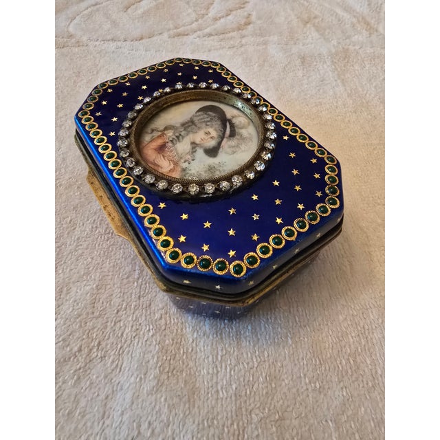 Antique Faberge Style Jewelled Sapphire Jewelry Box For Sale In Boston - Image 6 of 10