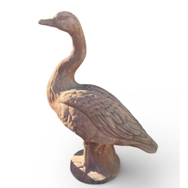 Vintage Terracotta-Style Standing Goose Garden Statue For Sale - Image 4 of 9