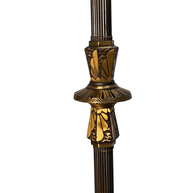 1920s Cast Bronze Spanish Revival Floor Lamp With Original Crackle Glass #2613 For Sale In Los Angeles - Image 6 of 8