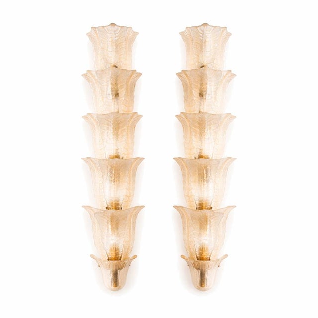 Mid-Century Modern Italian Floral Translucent Murano Glass Sconces, 2010s, Set of 2 For Sale - Image 11 of 11