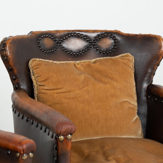Art Deco Pair of 20th Century Danish Vintage Leather Club Chairs For Sale - Image 3 of 17