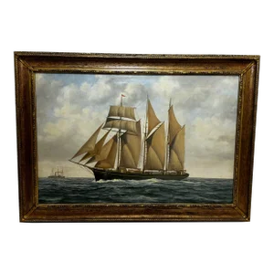20th Century British Seascape Oil Painting Schooner Sailing Ship Kathleen & May by John L Chapman