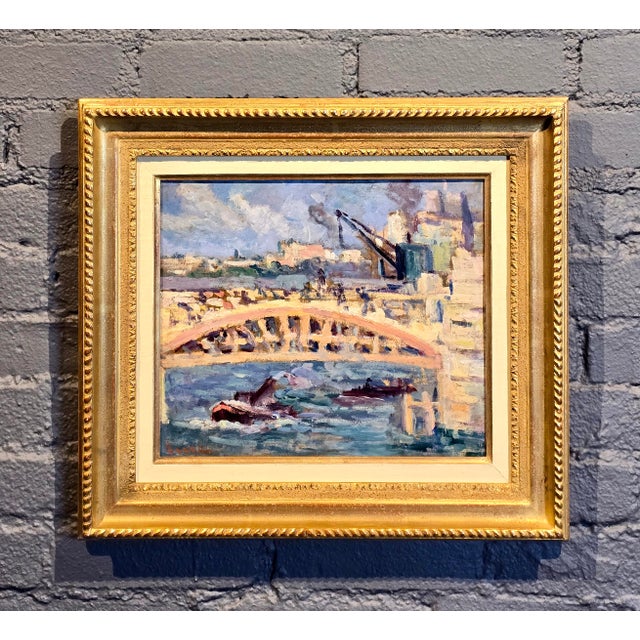 Maximilien Luce -Construction on the Bridge along the River-1930s Oil painting French post impressionist - Oil painting on...