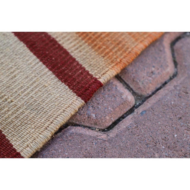 Red 1960s Hand-Knotted Ottoman Empire Striped Natural Wool Kilim Rug For Sale - Image 8 of 9