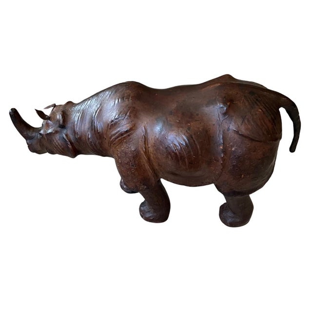 Mid 20th Century Mid 20th Century Vintage Leather Rhinoceros Sculpture For Sale - Image 5 of 6