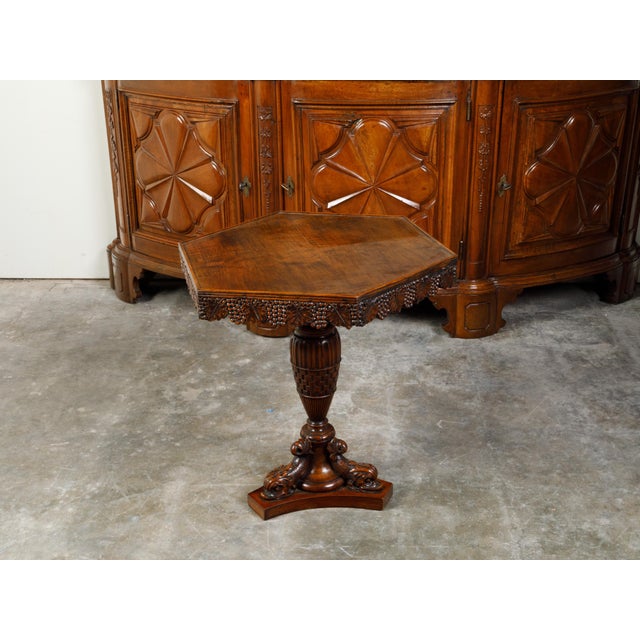 Brown English 19th Century Walnut Pedestal Side Table with Carved Grapes and Dolphins For Sale - Image 8 of 10