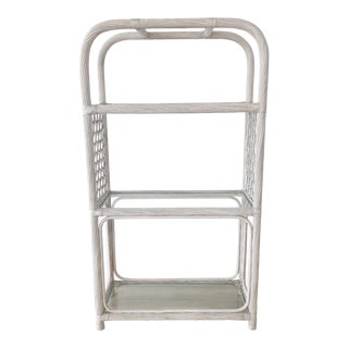 1980s Hollywood Regency White Washed Rattan Etagere For Sale