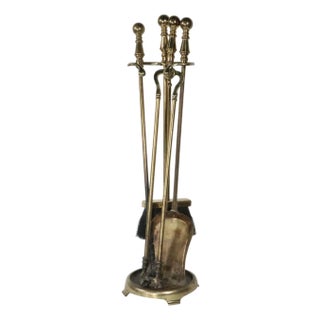 Mid 20th Century 5 Pc. Brass Fireplace Tool Set For Sale