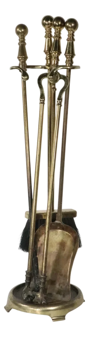 Mid 20th Century 5 Pc. Brass Fireplace Tool Set