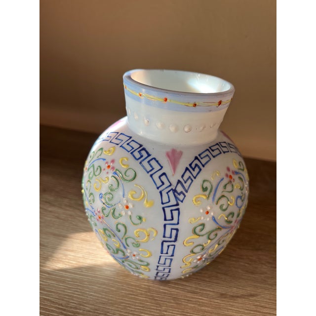 This antique Thomas Webb vase features a beautiful Moroccan pattern raised enameled design, typical of the Art Nouveau...