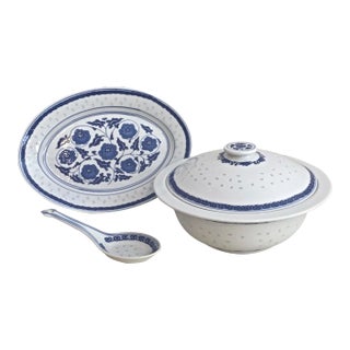 Vintage Riceware Covered Tureen and Serving Platter - Set of 3 For Sale