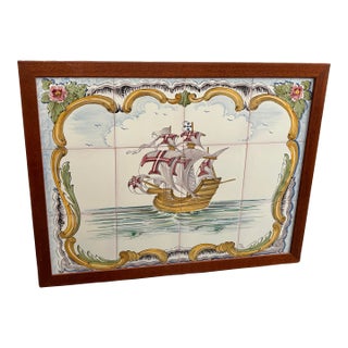 Italian Delft Inspired Majolica Tile Wall Mural Backsplash Art For Sale