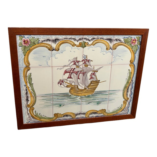 Italian Delft Inspired Majolica Tile Wall Mural Backsplash Art For Sale