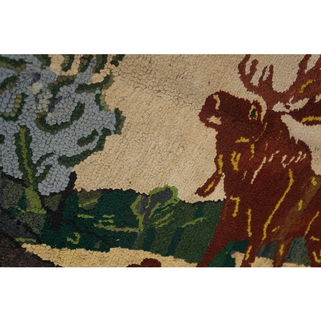 1920s Ivory Animal Pictorial Antique American Hooked Rug 2'0" X 3'6" Handknotted Wool Carpet For Sale In New York - Image 6 of 6
