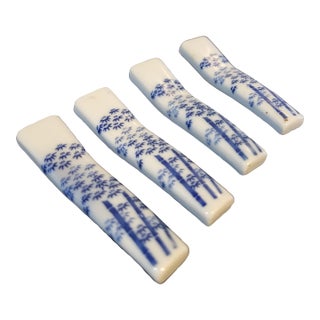 1960s Japanese Porcelain Chopstick Rests Blue Bamboo For Sale