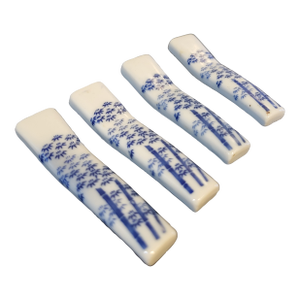 1960s Japanese Porcelain Chopstick Rests Blue Bamboo