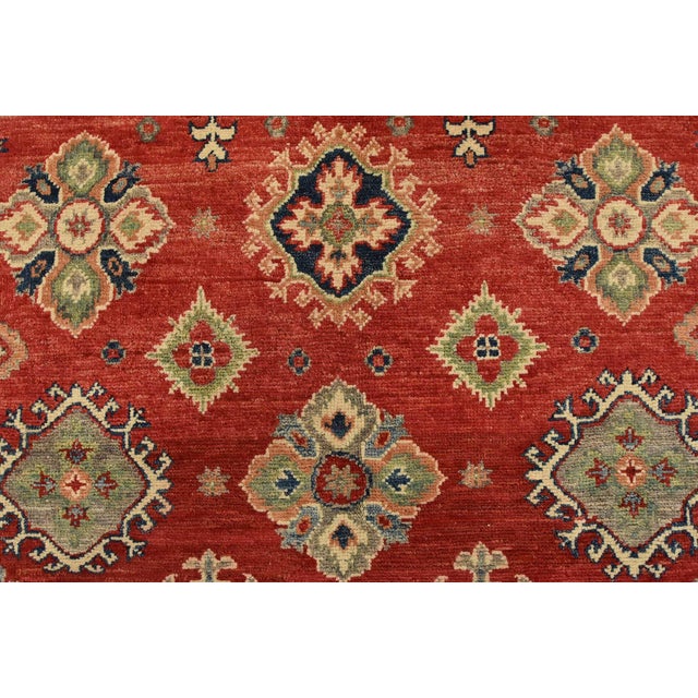 Red Kazak Rug 4’11” X 6’5” Red Wool Tribal Hand-Knotted Oriental Carpet For Sale - Image 8 of 12